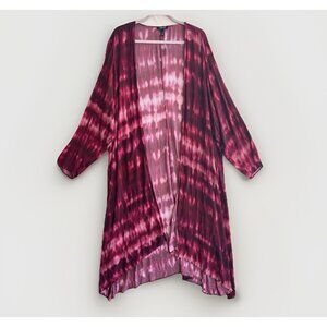 NEW Torrid Long Duster Cardigan Kimono 4X Burgundy Tie Dye Boho Gauze Longline